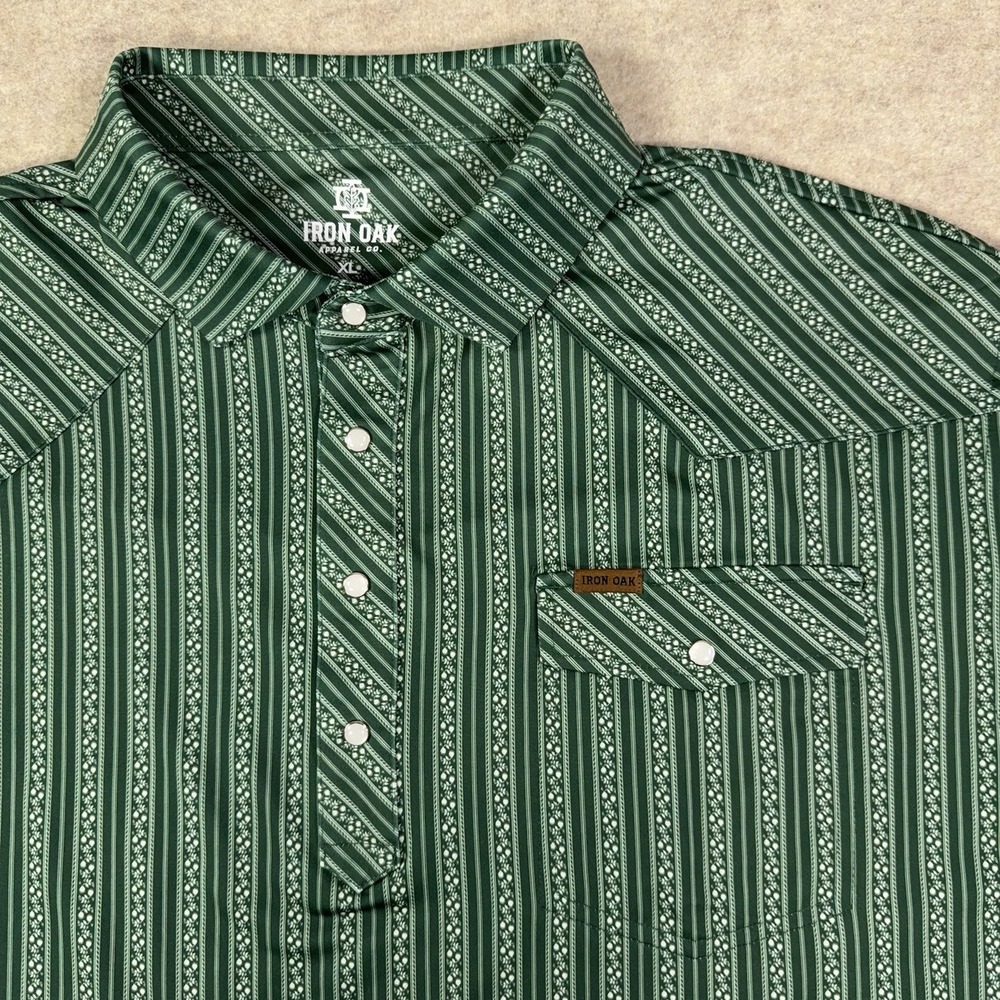 Iron Oak Apparel The "Stronghold" Pearl Snap Polo Mens XL Green Western Stretch
